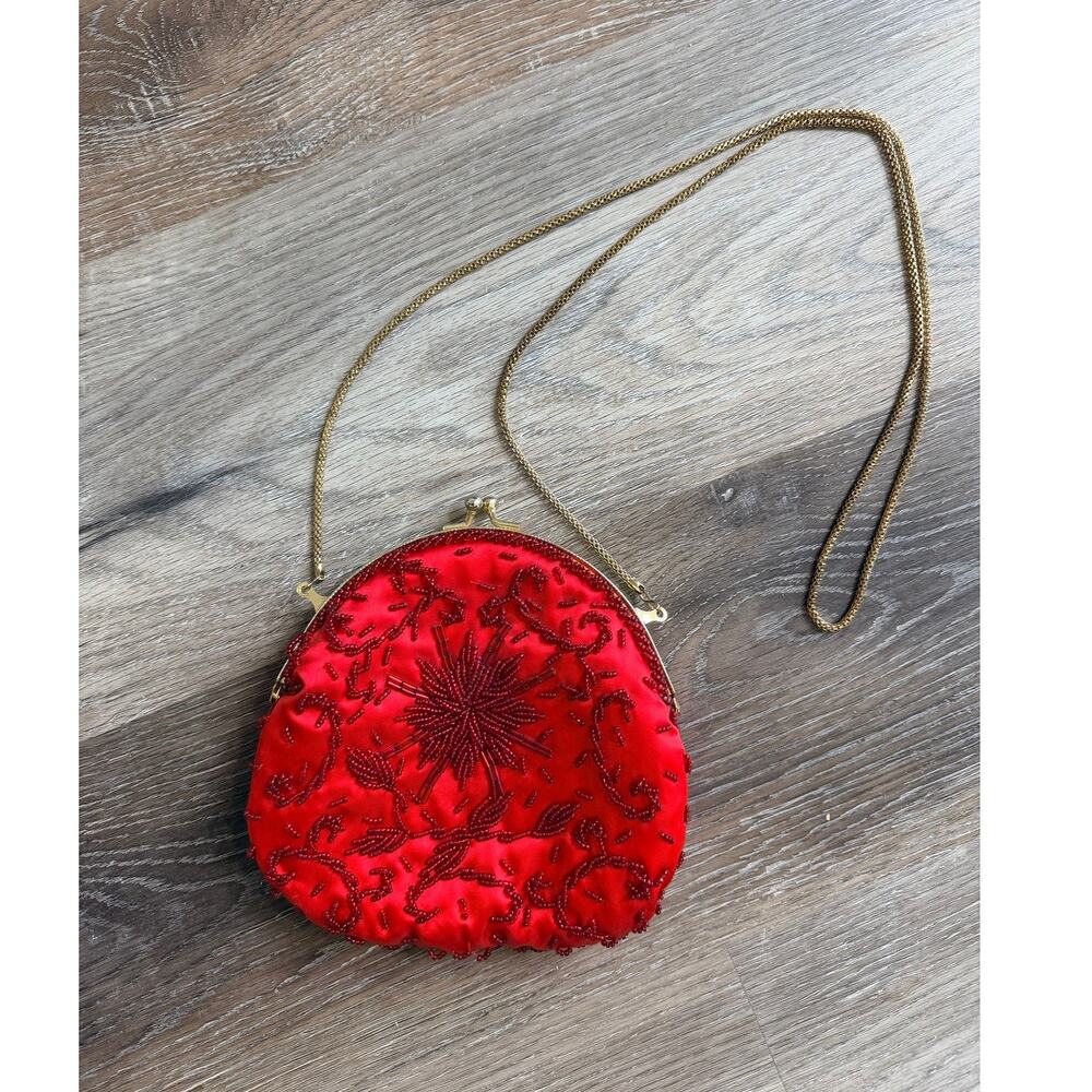 Vintage 50s/60s red beaded evening bag by Walborg EUC